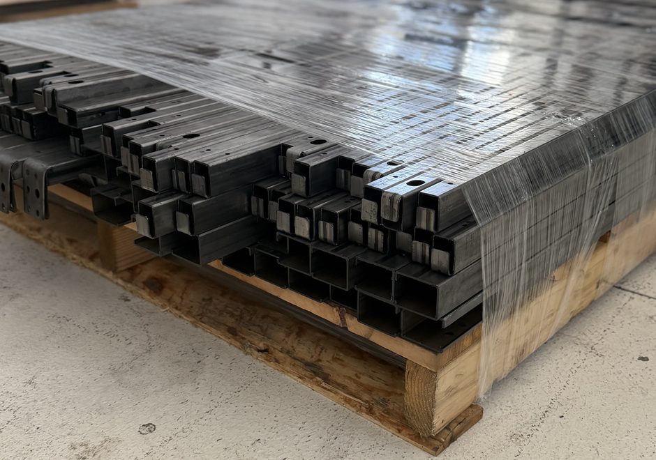 Pallet of steel tube stock checked in for sandblasting
